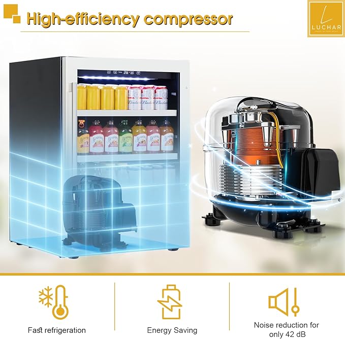 24 Inch Beverage Refrigerator Cooler, Beverage Fridge with Stainless Steel Door for 164 Cans, Built-in Counter or Freestanding 3-Color LED Light Beer and Drink Fridge for Bar Home Office