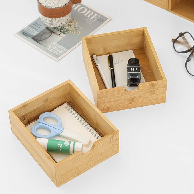 Bamboo Desk Organizer with Drawers, 3-Drawer Desktop Storage Box | 3 Drawers - Image 5