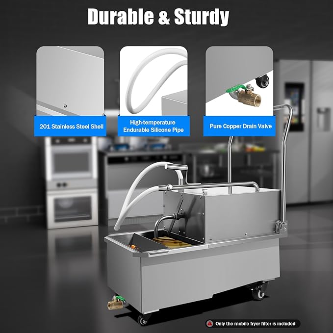 55L Commercial Deep Fryer Oil Filter Machine 550W, with ≥98% Filtration Rate, 20um Precision Filtration, Stainless Steel Oil Filtration System for Restaurant, Fast Food