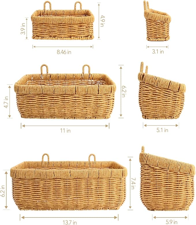 AceList Wall Hanging Basket, Boho Style Hand-Woven Hanging Storage Baskets - Image 3