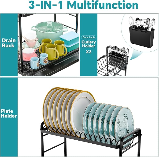 Simple Trending Dish Rack, Dish Drying Rack 2 Tier, Stainless Steel Dish - Image 4