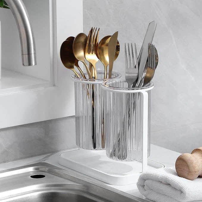 Toothbrush Holders with Drain Tray, 2 Slots Hanging Toothbrush and Toothpaste - Image 3