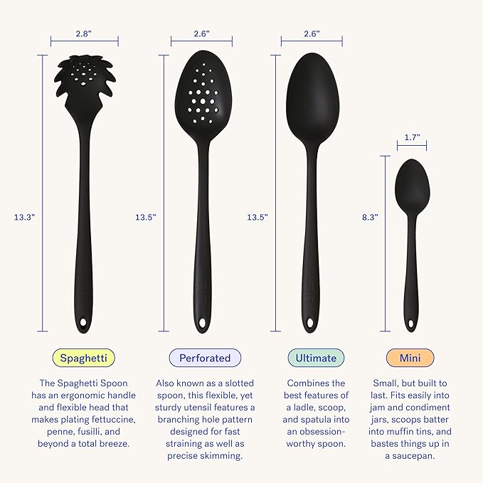 GIR: Get It Right Silicone Spoon, High Heat Resistant Kitchen Tool - Non toxic cooking utensils for Nonstick Cookware, Cooking, Baking and Mixing, Ultimate - 13IN, Black