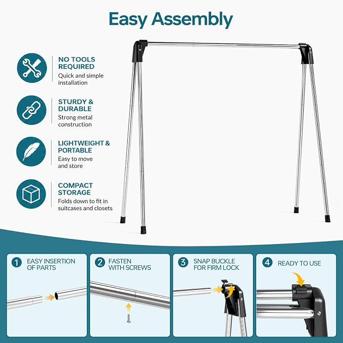 TOOLF 55 Inch Stainless Steel Collapsible Clothes Drying Rack | Drying Rack - Image 5