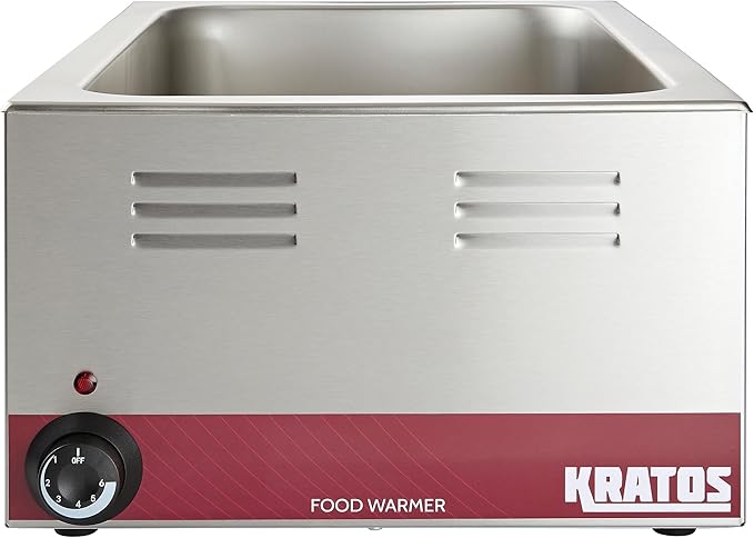 Kratos Commercial Electric Countertop Food Warmer | Portable Steam Table Food Warmer | 120V, 1200 Watts, Stainless Steel | Fits 12" x 20" Food Pans (28W-168)
