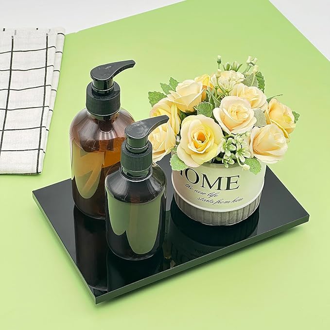 Bigfety Acrylic Soap Tray, Soap Pedestal Stand Sink Tray, Soap Bottle Riser Stand for Kitchen Bathroom, Black, Medium