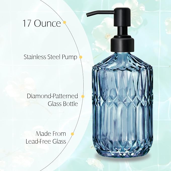 COHOSEGE 17 Oz Blue Glass Kitchen Soap Dispenser - Image 2