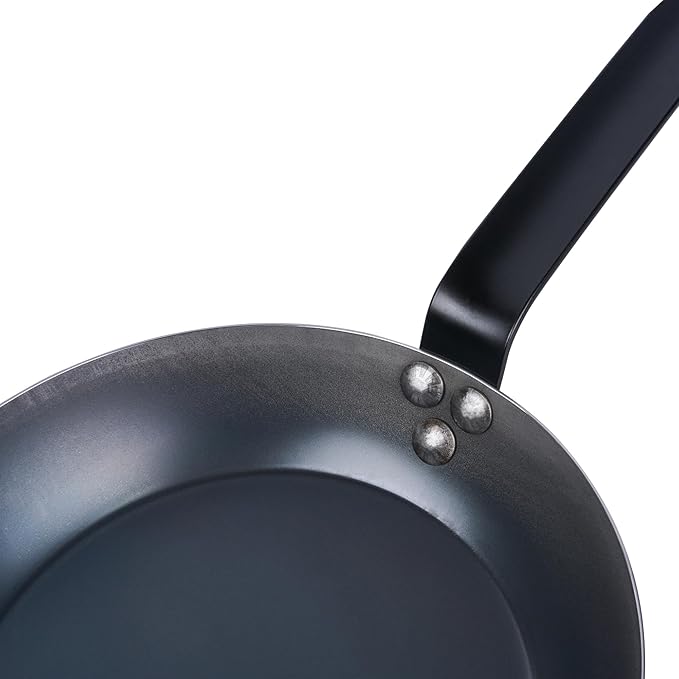 Restaurantware-Met Lux 9 Inch Fry Pan, 1 Lightweight Frying Pan - Induction-Ready, Triple-Riveted, Black Carbon Steel Cooking Skillet, Durable, For Searing, Sauteing, And Browning Food