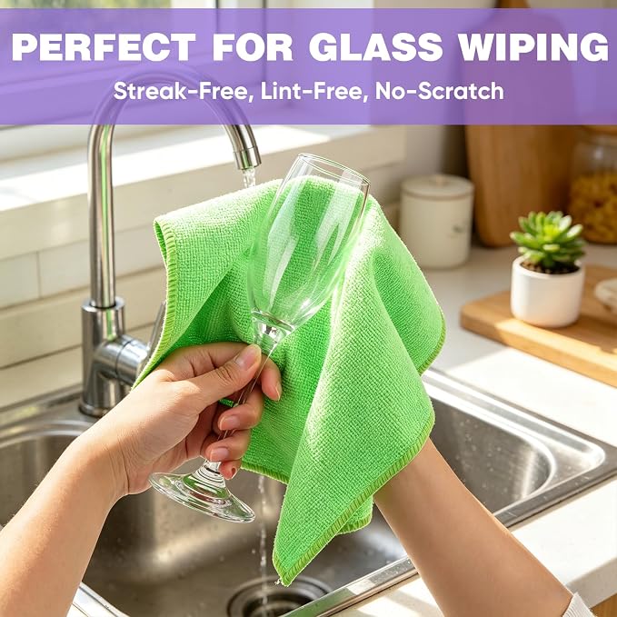 TEAWOO 10 PCS Green Microfiber Cleaning Cloths, Car Towels, Kitchen Towels - Image 4