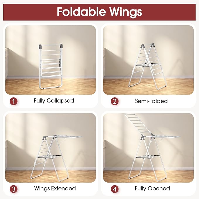 PEXCHASER Foldable Clothes Drying Rack | Adjustable Gullwings Space-Saving - Image 3