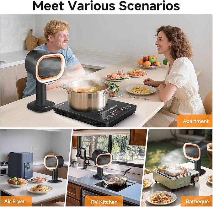 Portable Range Hood - 4-Speed Adjustable Exhaust Fan with Telescoping Height & 40° Tilt Low Noise 52dB, Large-Caliber Aluminum Filter + Oil Cup & 10 Carbon Cotton Filters for Indoor BBQ/Hot Pot/RV