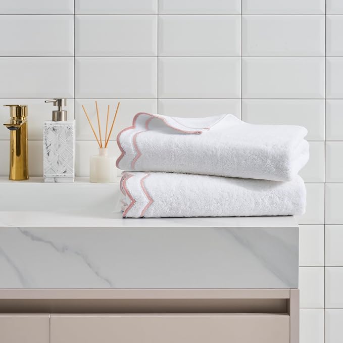 Peri Home 2 Piece Cotton Bath Towel Set, Embroidered, Blush Scallop by perihome