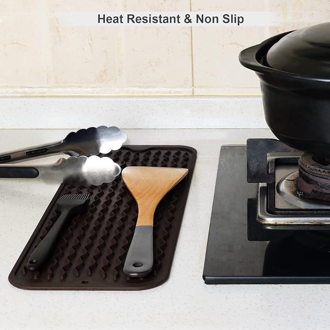 ZLR Small Dish Drying Mat for Kitchen Counter, Coffee | Narrow Silicone Drainer - Image 9