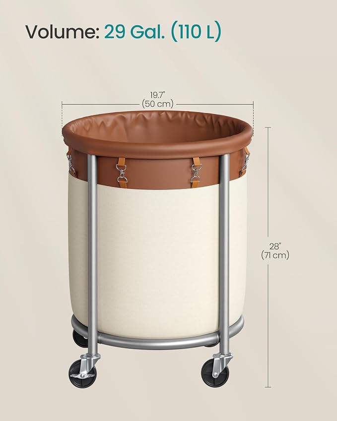 SONGMICS Laundry Basket with Wheels, 29 Gal., Steel Frame, Removable Bag - Image 5