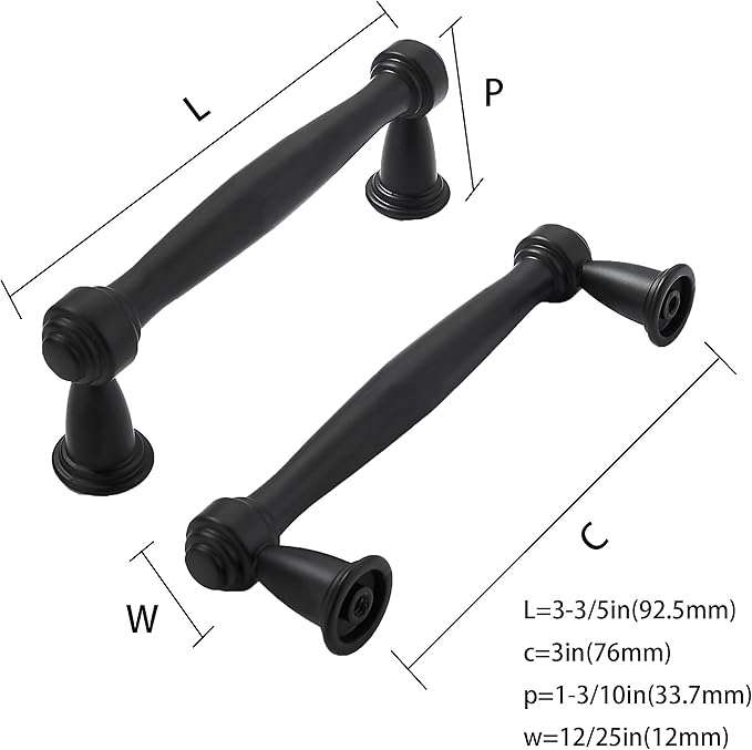 khtumeware 2 Pack 3 Inch(76mm) Black Cabinet Pulls Black Kitchen Matte Black Cabinet Handles Kitchen Cabinet Hardware for Cupboard Drawer Handles Dresser Pulls