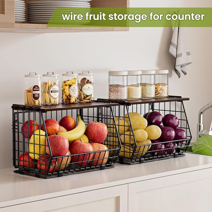Hanging Fruit Basket for Kitchen, 3 Pack Vegetable Produce Basket - Image 2
