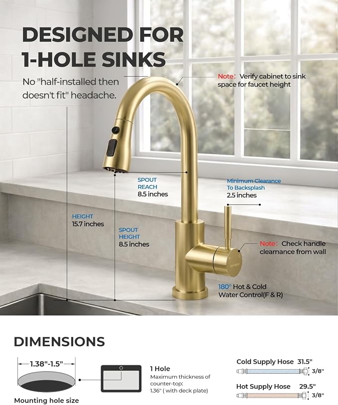 WEWE Pull-Down Kitchen Faucet, 3-Mode Sprayer, Fits Family | 360° Swivel - Image 6