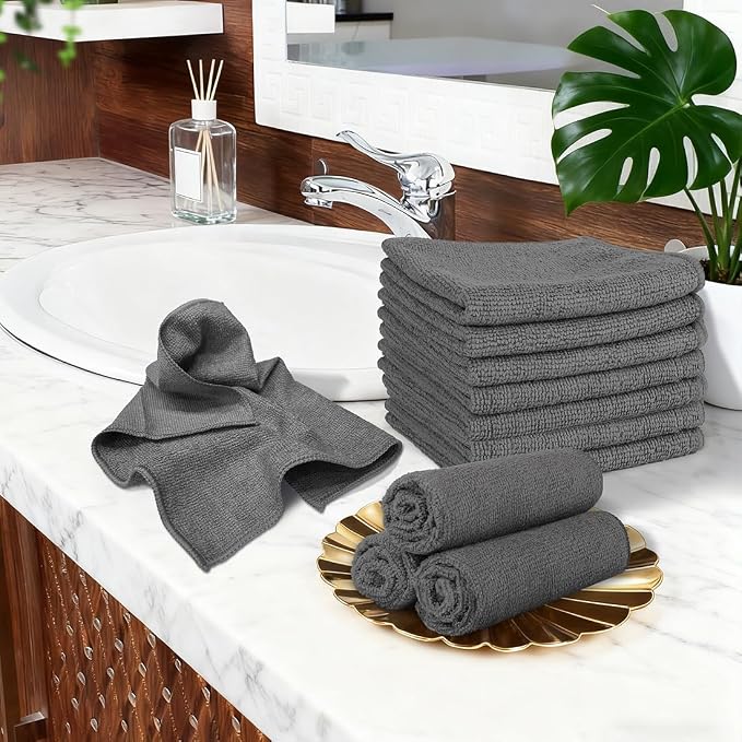 Orighty Washcloths, 5 Pack Microfiber Face Towels, 12x12 Inch Grey - Image 8