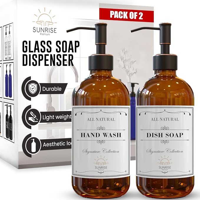 Sunrise Premium Amber Glass Soap Dispenser by SunrisePremium
