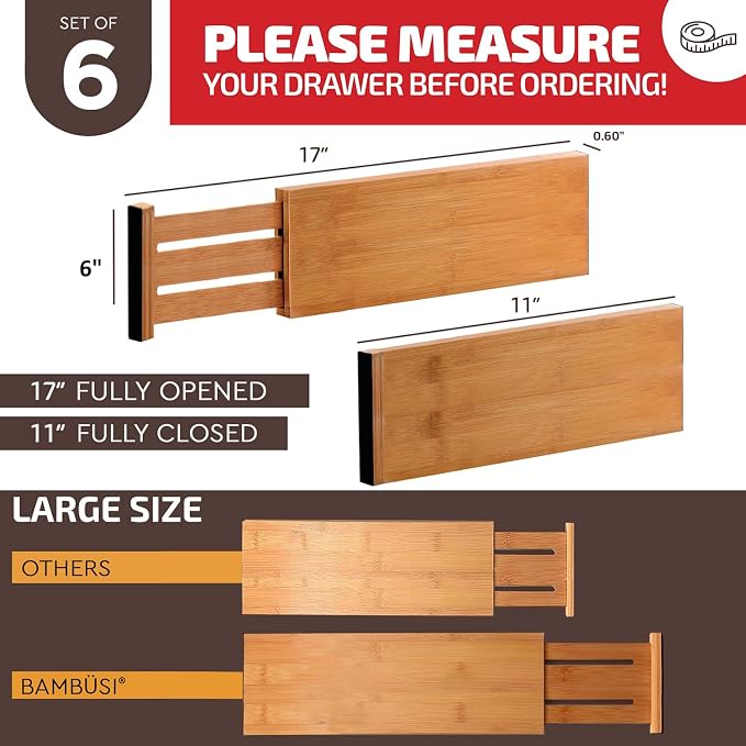 6-Pack Drawer Dividers 6-Inch High Dresser Drawer Organizer 11.5 to 17 Inch | - Image 8