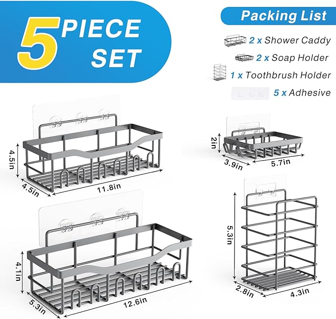 Shower Caddy 5 Pack, Adhesive Shower Organizer - Image 7