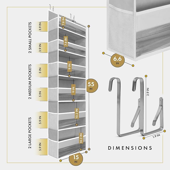 HOMELUX THEORY Over the Door Organizer, 100D Fabric Transparent 2pc - Image 3