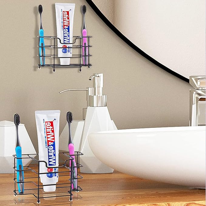 Toothbrush Holders for Bathroom, 3-Slot Black | Wall-mounted Hygienic Bathroom - Image 3