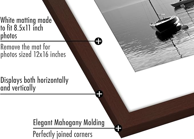 Americanflat 12x16 Picture Frame with Polished Plexiglass - Set of 5 - Use as 8.5x11 Frame with Mat or Display 12x16 Photo Without Mat - Galleria Collection - Picture Frames for Wall - Mahogany