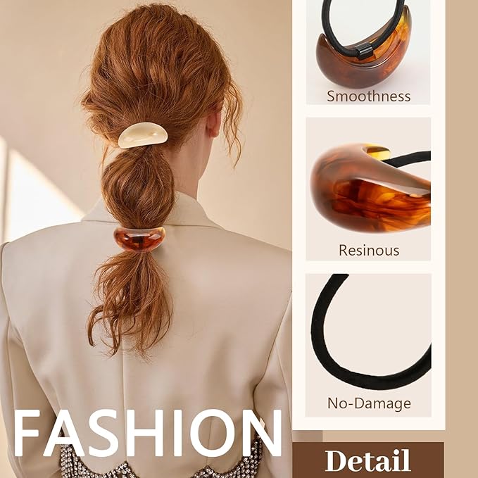 3PCS Hair Ties, Acrylic Hair Ties for Thick Hair, Elegant Durable Geometric Design Hair Cuffs, Hair Accessories Stretchy and Non-Damage Ponytail Holders 3 Style Holiday Gifts Marble Color