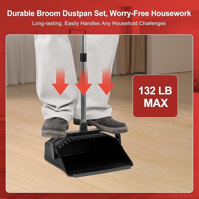 Broom and Dustpan Set for Home, ZeroGap Lip, Upright Storage Broom Combo for - Image 2