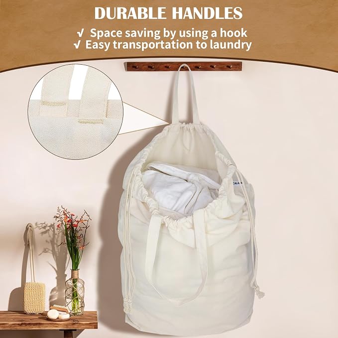 Canvas Laundry Bag with Handles & Square Base, XXL 18"Wx18"Dx27.6"H - Image 5