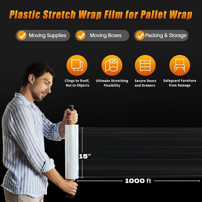 Stretch Film Shrink Wrap for Moving Supplies x 1000ft, Industrial Strength - Image 4