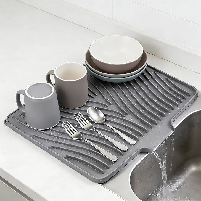 Silicone Dish Drying Mat for Kitchen Counter, Hangable & Roll-Up for - Image 2