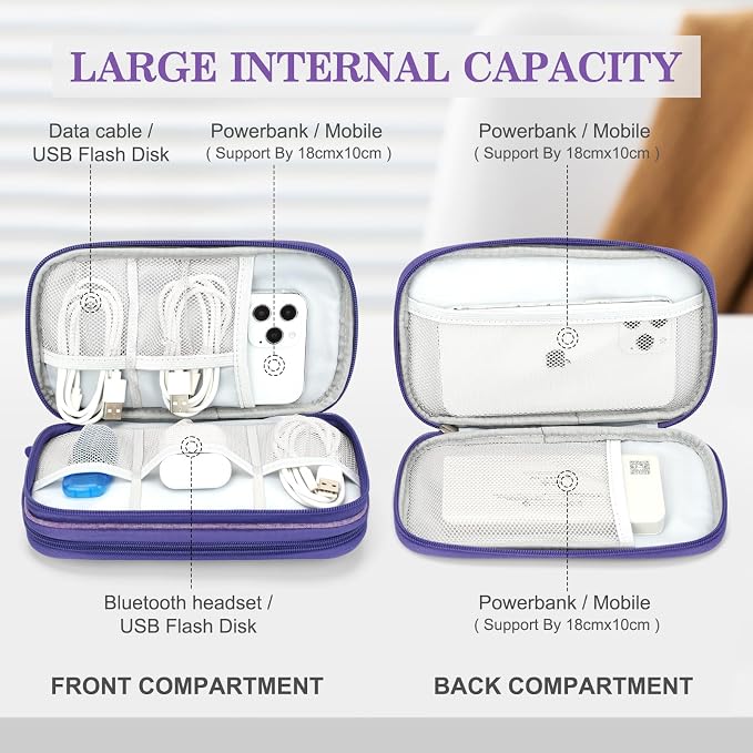 FYY Electronic Organizer, Travel Tech Pouch Bag, Dark Purple | Wrist Strap - Image 3