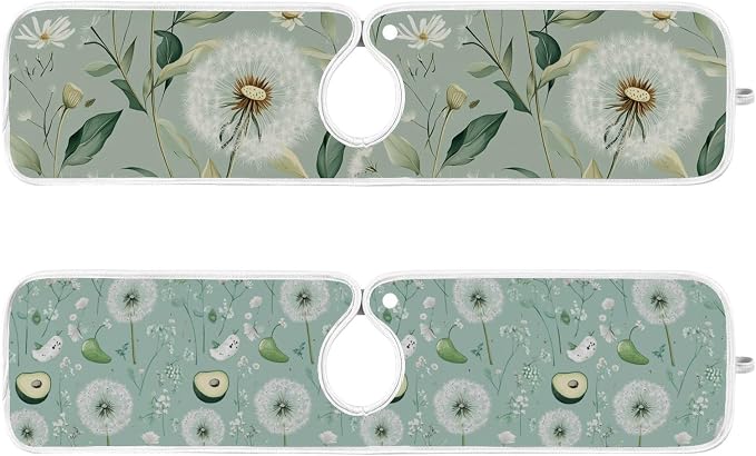 Sage Green Dandelion Mint Green Floral Avocado Sink Mat - Image 3