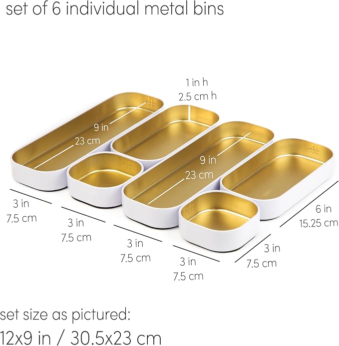 Three by Three Seattle Metal Drawer Organizer Tray Set, makeup & office drawers - Image 3