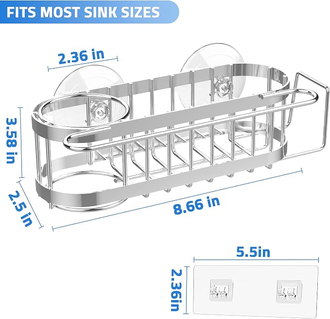 Cisily Kitchen Sink Caddy Sponge Holder in The Sink, Stainless Steel Kitchen - Image 5