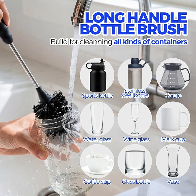 Holikme 4 Pack Bottle Brush 14.5" Long Handle Stainless Steel Brush, Cup - Image 2