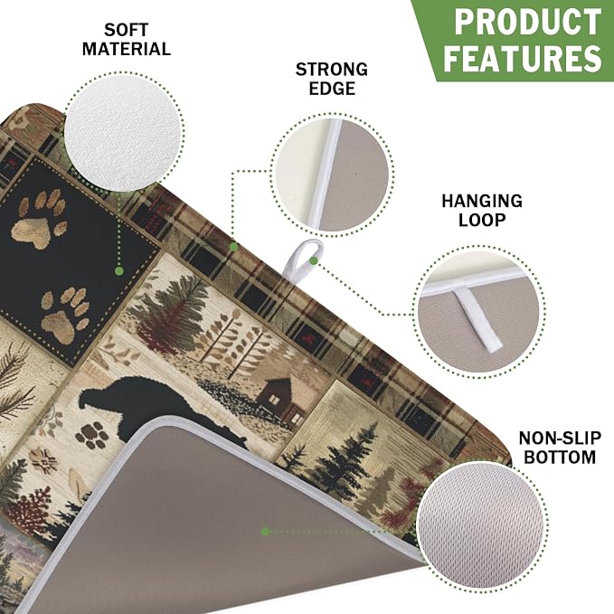 Giwawa Black Bear Dish Drying Mat Forest Cabin Decorative Dishes Pad 16x18 Inch - Image 3