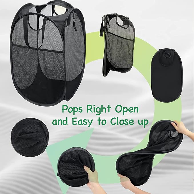 AQQA 9 Pcs Mesh Popup Laundry Hamper Set, Durable Handles, Sturdy Mesh - Image 3