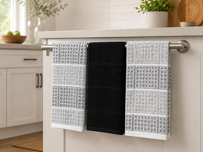 Serafina Home Black Gray Kitchen Dish Towels- Set of 3 100% Cotton Cloth Soft - Image 3
