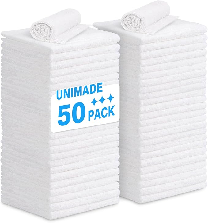 UNIMADE Shop Towel Rags, 50 Pack Reusable Shop Rags Bulk Microfiber Cleaning by Unimade