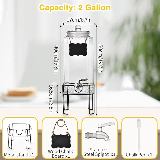 2 Gallon Glass Drink Dispenser, Drink Dispensers - Image 7