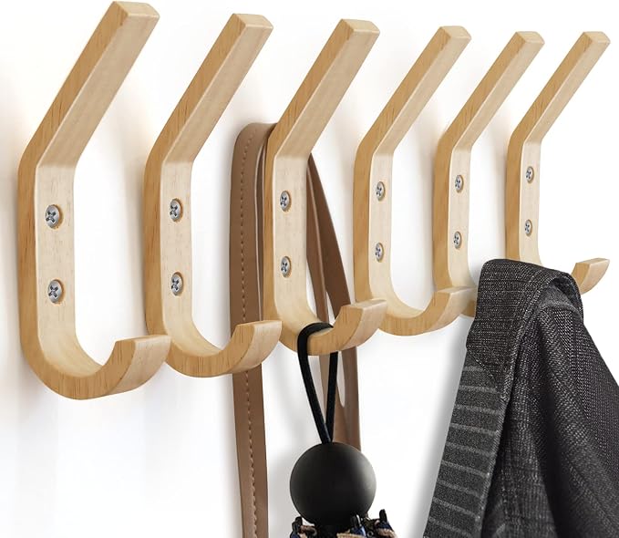 Wooden Wall Hooks Organizer Heavy Duty 6 Pack Coat Hooks - Image 2