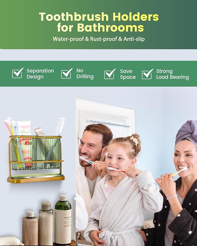 KONE Green Toothbrush Holders for Bathrooms, 2 Cups Toothbrush Holders Wall - Image 3