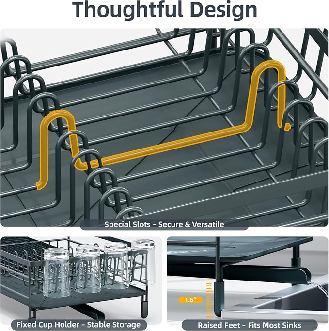 Urackify Extendable Dish Rack, 18.5"-26.7" L x 12.7" W, Dark Slate Gray | - Image 3