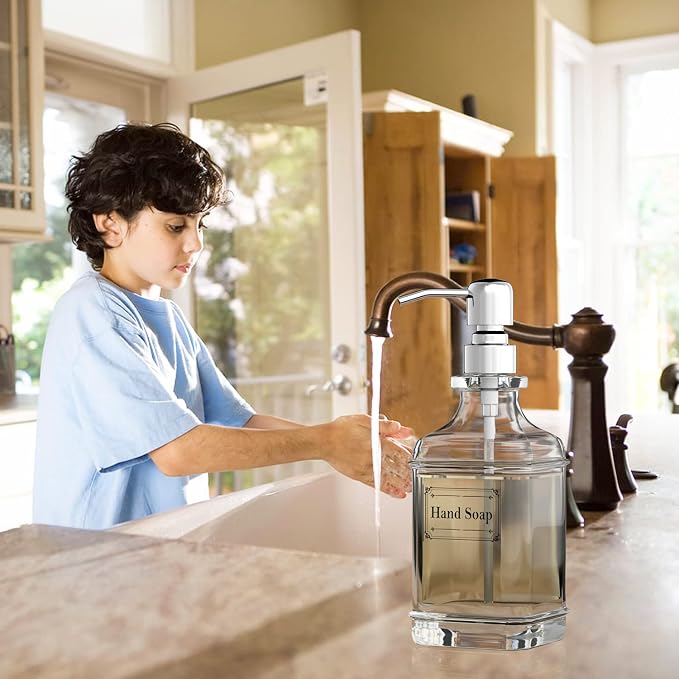 Soap Dispenser - 2 Pack, 18 Oz Antique Design Thick Glass Hand Soap Dispensers; - Image 7