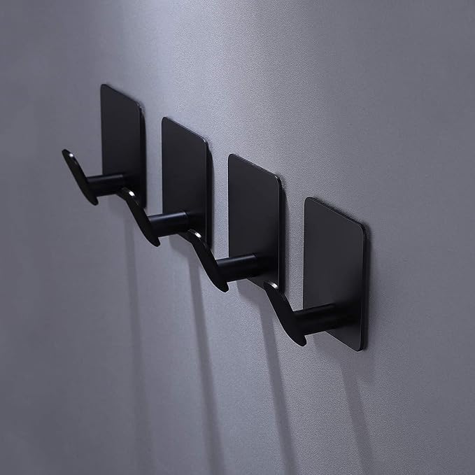 26lb Heavy Duty Adhesive Towel Hooks, No-Damage 4 Pack Matte Black | High - Image 2