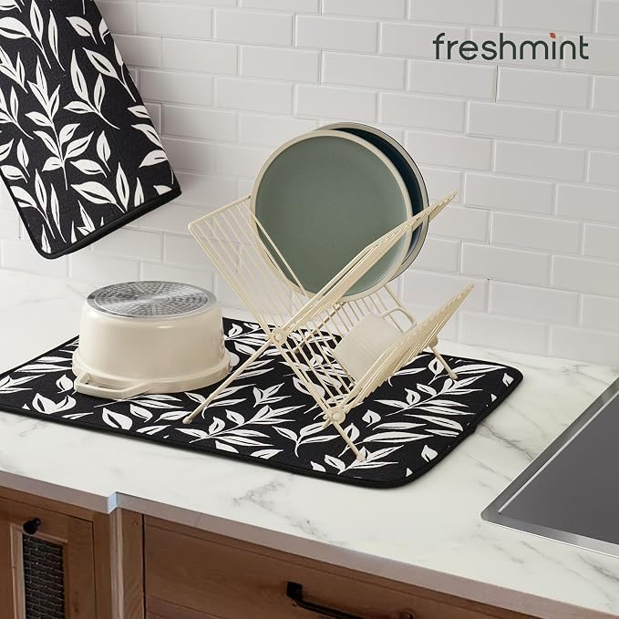 FRESHMINT Dish Drying Mats 2 Pack, Verdant Leaves | Quick Dry, Ultra Absorbent - Image 5