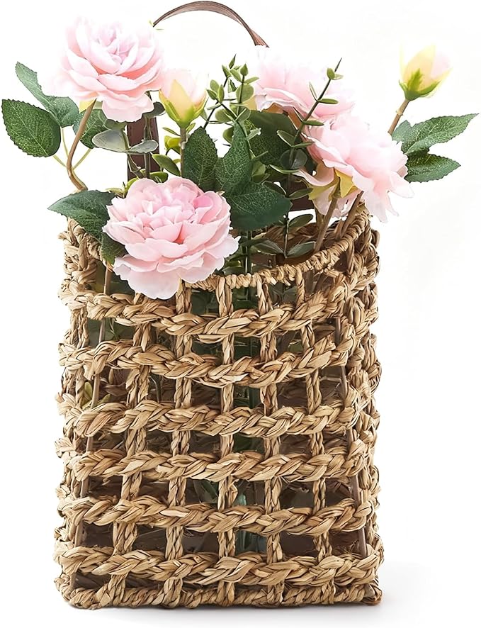 Wall Hanging Basket Decorative Boho Mounted Organizer Dried Flower Plants Front by LGENHOOMHandwovenNaturalWaterHyacinthBasket